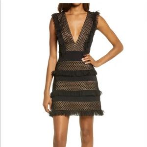 Sho Deep V-Neck Tiered Ruffle Lace Dress